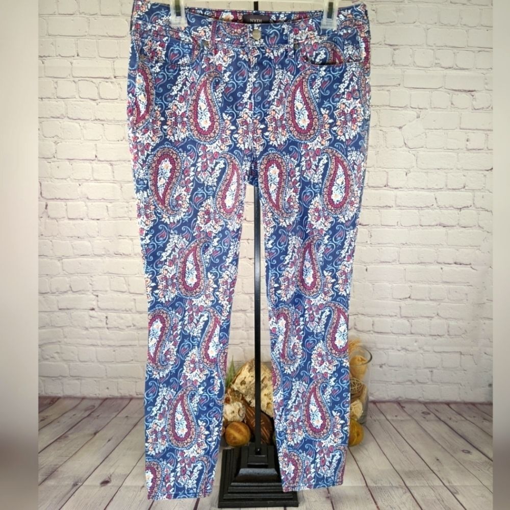 CHICO'S NYDJ FLAWLESS CONTOUR PAISLEY-PRINT SKINNY ANKLE JEANS - Size 8